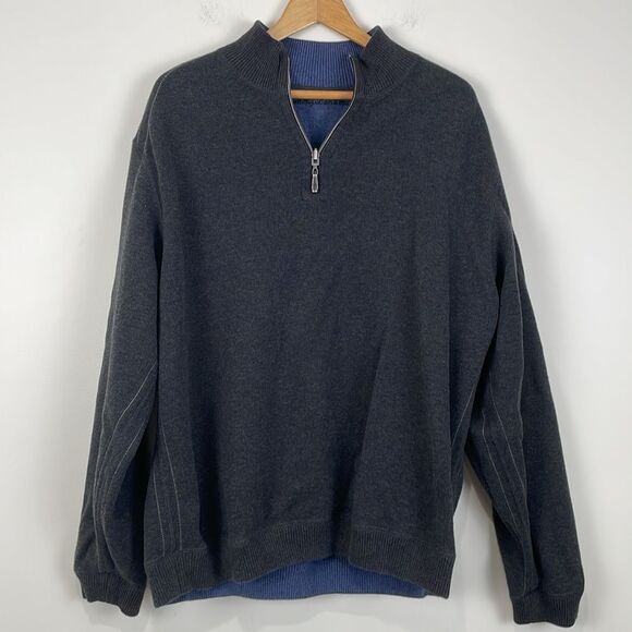 Tommy Bahama Men’s Reversible 1/4 Zip Sweater Pullover Blue Black 23”x28” - Picture 7 of 9